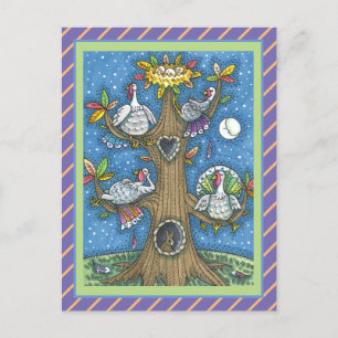TURKEY TREE, THANKSGIVING FUNNY GOBBLERS ROOSTING HOLIDAY POSTCARD