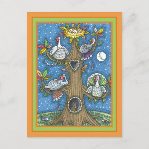 TURKEY TREE, THANKSGIVING FUNNY GOBBLERS ROOSTING HOLIDAY POSTCARD