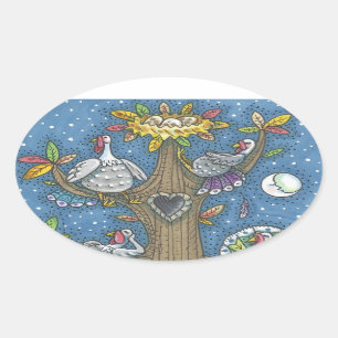 TURKEY TREE, THANKSGIVING GOBBLERS STICKERS Oval
