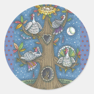 TURKEY TREE, THANKSGIVING GOBBLERS STICKERS Round