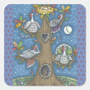 TURKEY TREE, THANKSGIVING GOBBLERS STICKERS Square