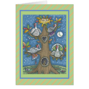 TURKEY TREE THANKSGIVING HUMOR GREETING CARD Verse