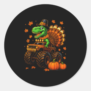 Turkey Trex Monster Truck Dinosaur Fall Thanksgivi Classic Round Sticker