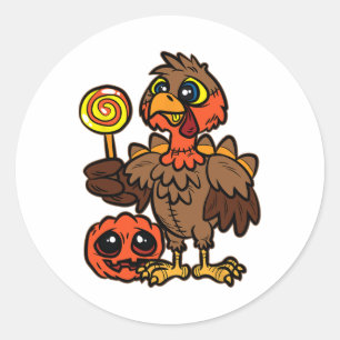 Turkey Trick Or Treat Thanksgiving Day Fall Autumn Classic Round Sticker