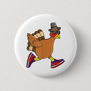 Turkey Trot Funny Thanksgiving Day Running Pilgrim 6 Cm Round Badge