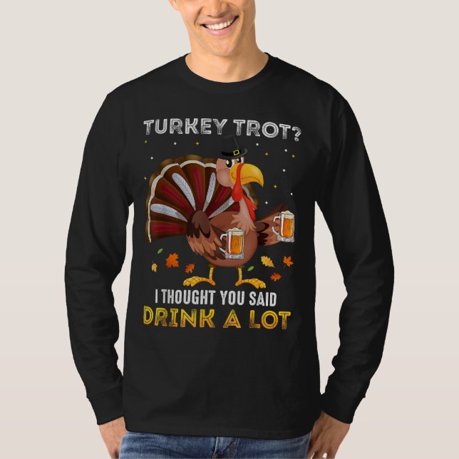 Turkey Trot Squad Running Drinking Matching Thanks T-Shirt (Front)