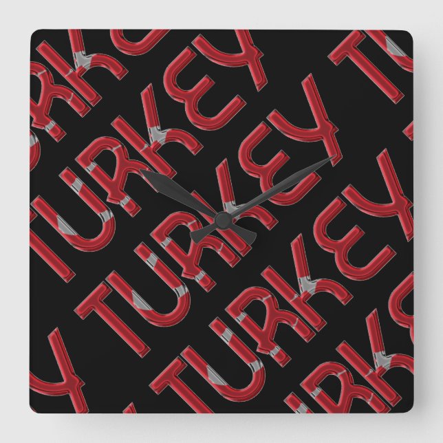 Turkey Turkish Flag Colours Typography Square Wall Clock (Front)