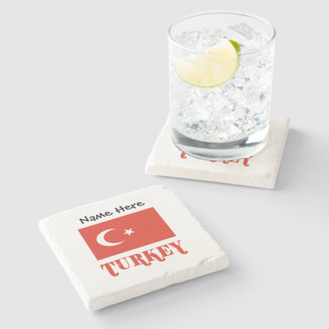 Turkey Turkish Flag Personalised Stone Coaster (Side)