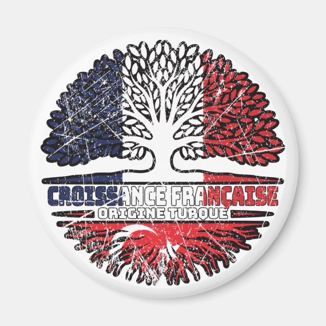 Turkey Turkish French France Tree Roots Flag Magnet (Front)