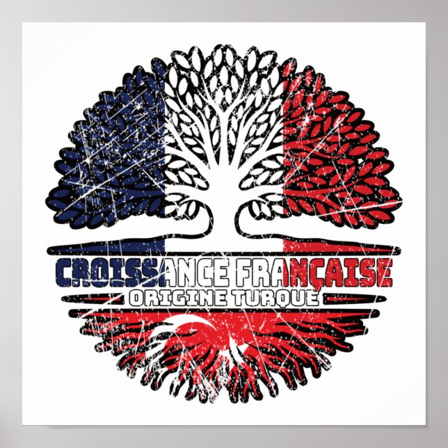 Turkey Turkish French France Tree Roots Flag Poster (Front)