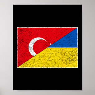 Turkey Ukraine Flag Turkiye Turkish Ukrainian Nati Poster