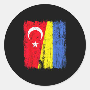 Turkey Ukraine Half Flag Turkish Ukrainian Heritag Classic Round Sticker