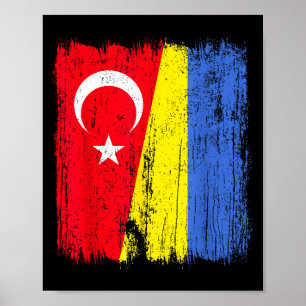 Turkey Ukraine Half Flag Turkish Ukrainian Heritag Poster