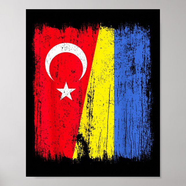 Turkey Ukraine Half Flag Turkish Ukrainian Heritag Poster (Front)