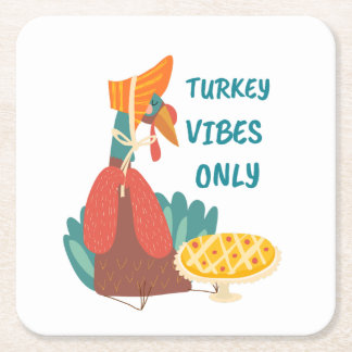 Turkey Vibes Only Paper Plate Square Paper Coaster