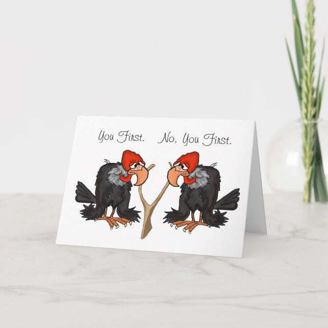 Turkey Vultures With Wishbone Thanksgiving Card (Front)