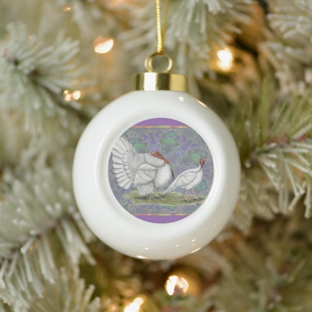 Turkey:  White Holland Pastel Ceramic Ball Christmas Ornament (Tree)