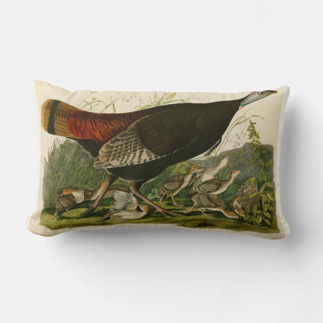 Turkey Wild Audubon Bird Painting Lumbar Cushion (Front)