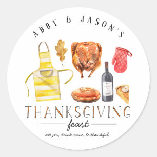 Turkey Wine & Pie Friendsgiving Thanksgiving Classic Round Sticker