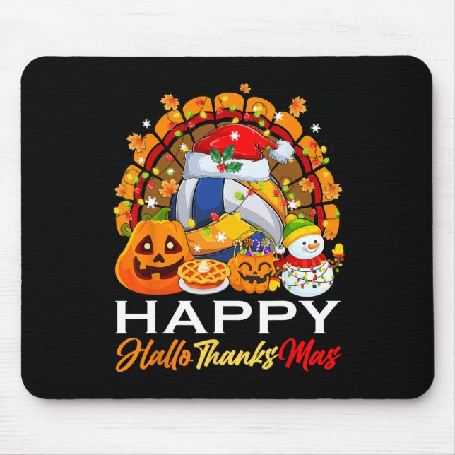 Turkey Witch Volleyball Ball Xmas Lights Hallothan Mouse Pad (Front)