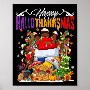 Turkey Witch Volleyball Ball Xmas Lights Hallothan Poster