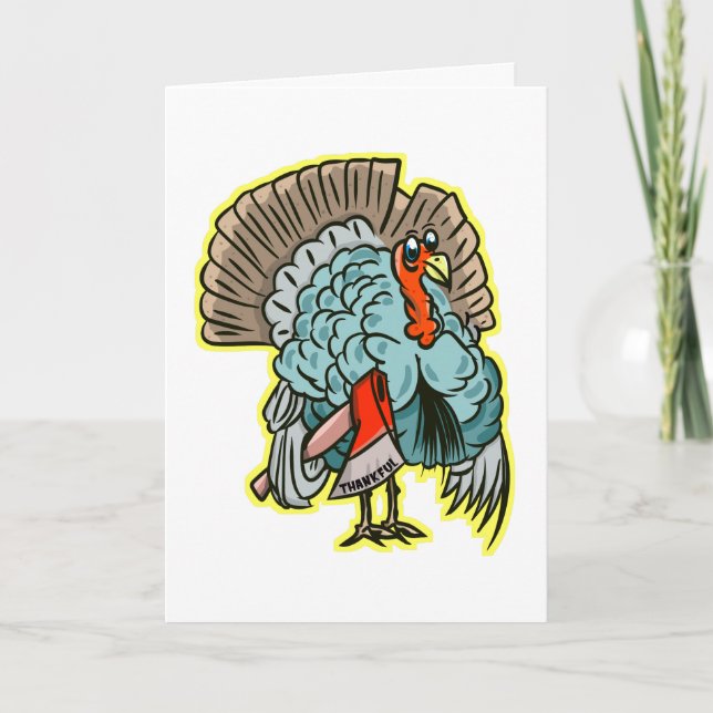 Turkey with an axe funny thanksgiving holiday card (Front)