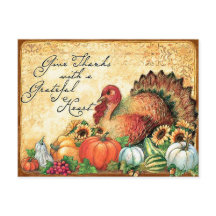 Turkey with Autumn fruits, vintage thanksgiving