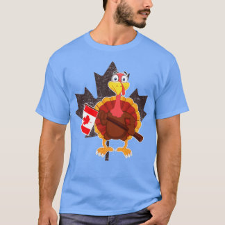 Turkey With Canada Flag Cool Canadian Thanksgiving T-Shirt