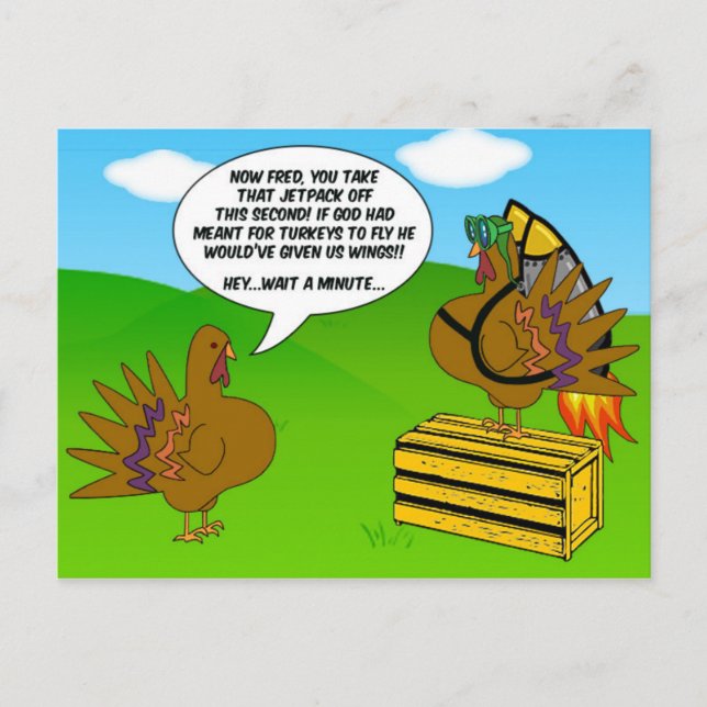 Turkey with Jetpack - Funny Thanksgiving Postcard (Front)