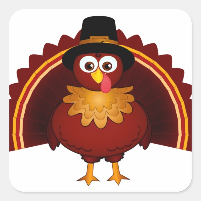 Turkey with Pilgrim hat Square Sticker (Front)