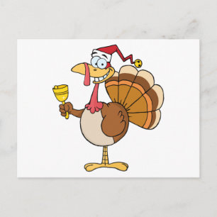 Turkey With Santa Hat Holiday Postcard