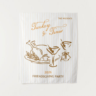 Turkeys and Tinis Friendsgiving Party Thanksgiving Tapestry
