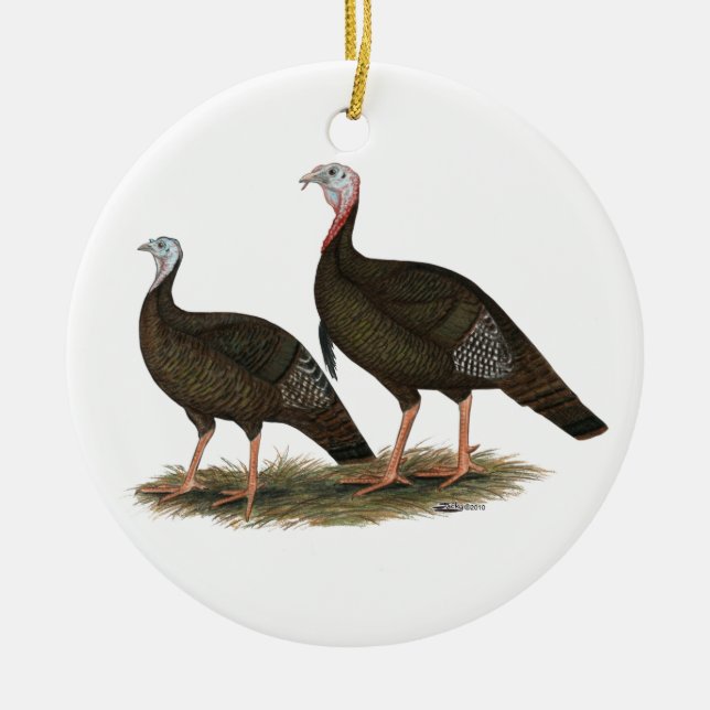 Turkeys Eastern Wild Pair Ceramic Tree Decoration (Front)
