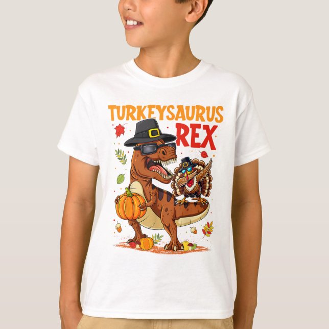 Turkeysaurus Rex Dab Turkey Dino Thanksgiving Todd T-Shirt (Front)