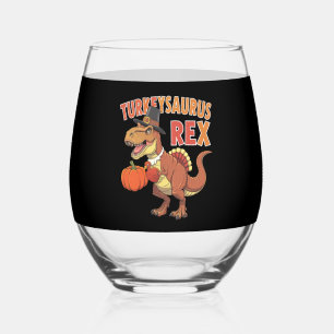 Turkeysaurus Rex Dab Turkey Dino Toddler Boys Stemless Wine Glass