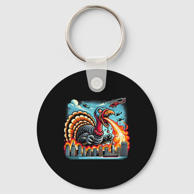 Turkeyzilla – Fire-breathing Thanksgiving Dino Tur Key Ring (Front)