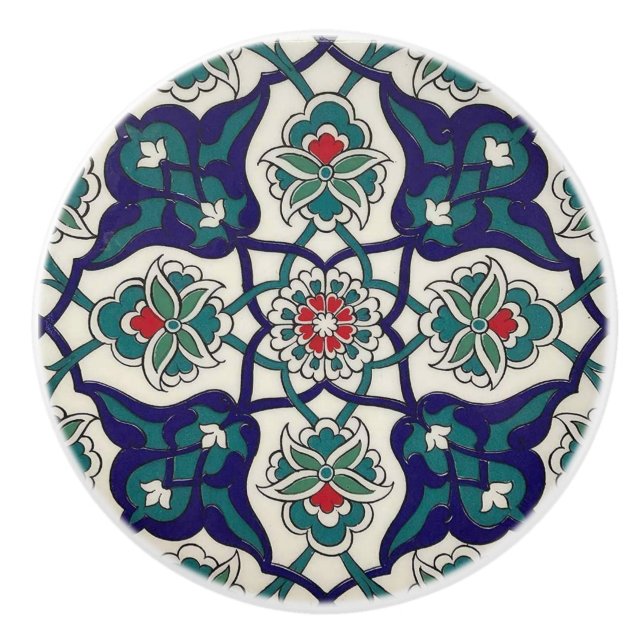 Turkis Blue Ceramic Floral Knob (Front)