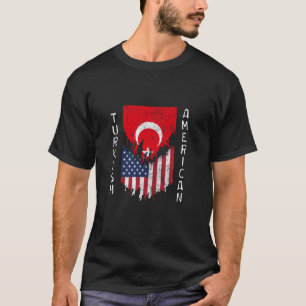 Turkish American Flags Ripped Torn Turkey T Shirt