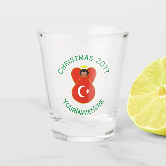 Turkish Angel Christmas Flag Personalised  Shot Glass (Front)