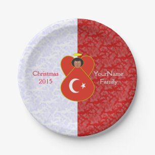 Turkish Angel Flag on Red and White Personalised  Paper Plate