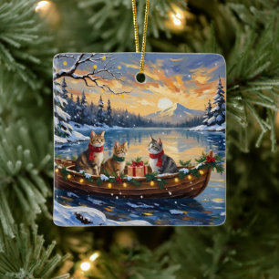 Turkish Angora Cat Christmas Boat Holiday Ceramic Ornament