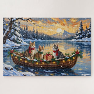 Turkish Angora Cat Christmas Boat Holiday Jigsaw Puzzle
