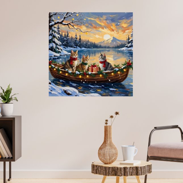 Turkish Angora Cat Christmas Boat Holiday Poster (Living Room 3)