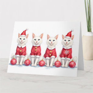 Turkish Angora Cat Christmas Dress Santa Hat Card