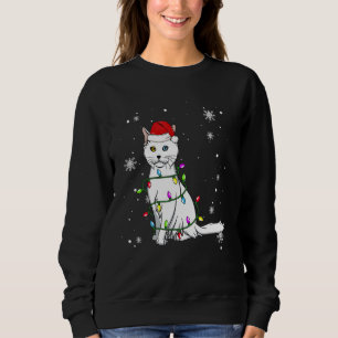 Turkish Angora Cat Christmas Lights Christmas Cat  Sweatshirt