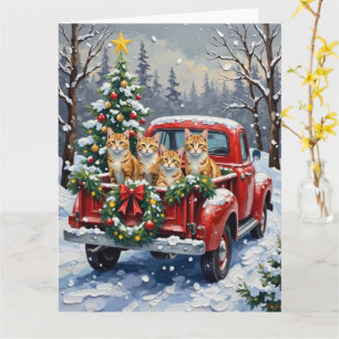 Turkish Angora Cat Christmas Red Truck Holiday Card