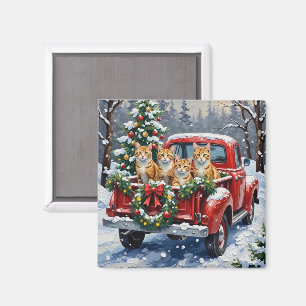 Turkish Angora Cat Christmas Red Truck Holiday Magnet