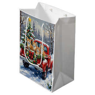 Turkish Angora Cat Christmas Red Truck Holiday Medium Gift Bag