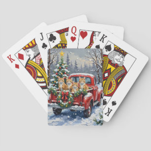 Turkish Angora Cat Christmas Red Truck Holiday Playing Cards