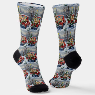 Turkish Angora Cat Christmas Red Truck Holiday Socks